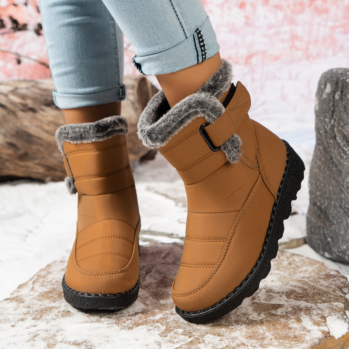 Bottes d'hiver pour femmes à fourrure de cheville