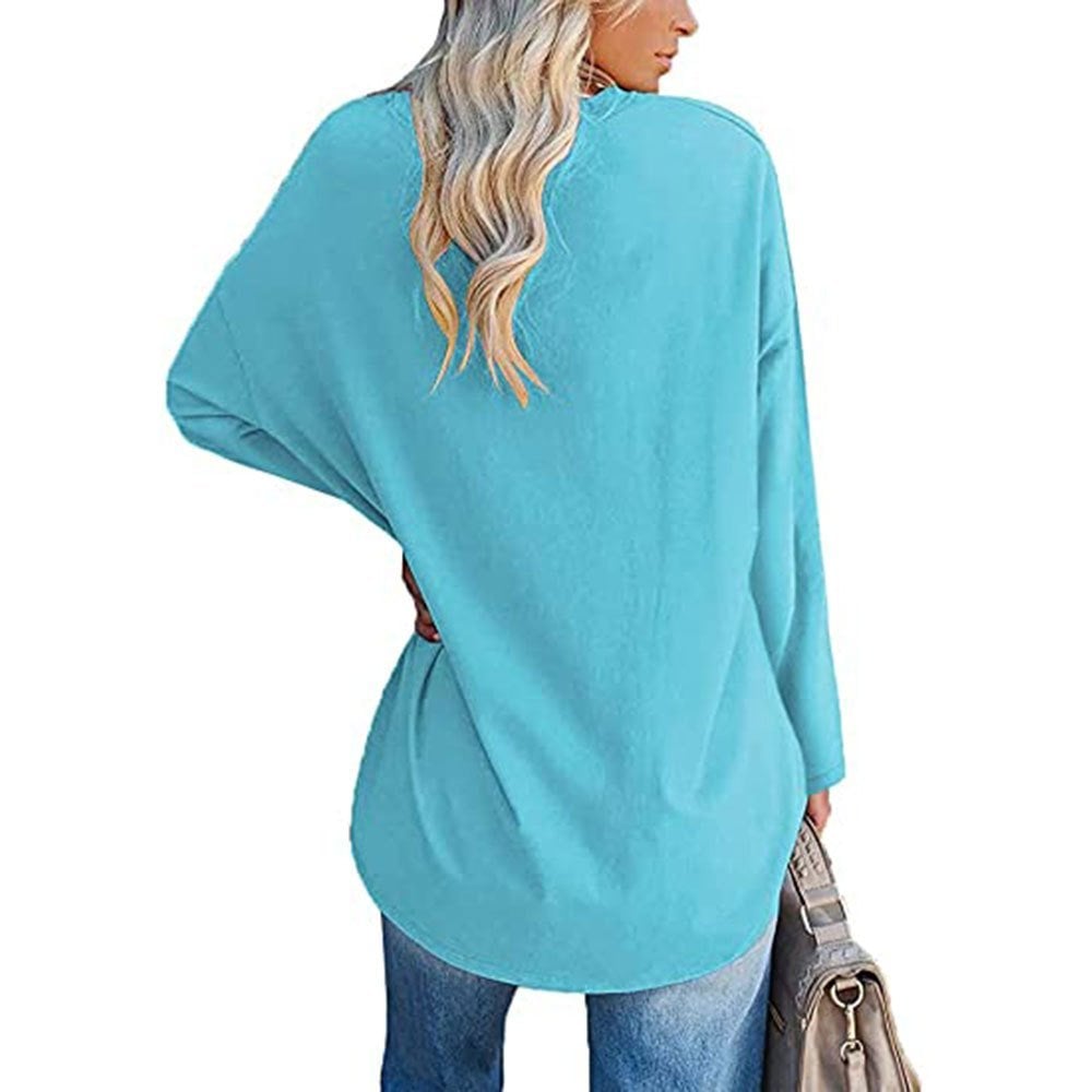 Locker geschnittenes Damen-Langarm-Modetop mit V-Ausschnitt (3 kaufen, kostenloser Versand)