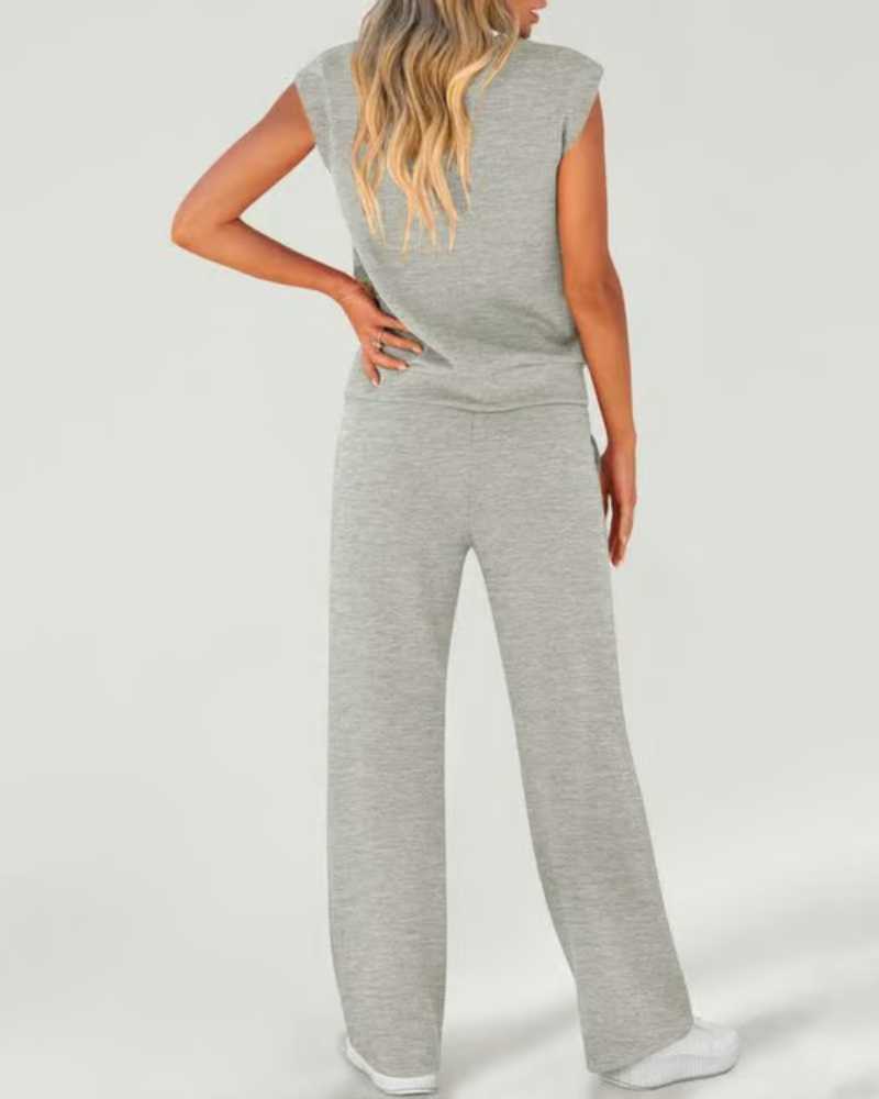 Damen-Tanktop und Hose mit weitem Bein und Kordelzug, zweiteiliges Set