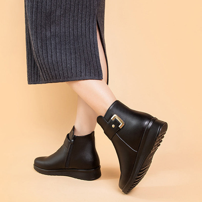 Damen wasserdichte Lederstiefel mit Metallschnalle