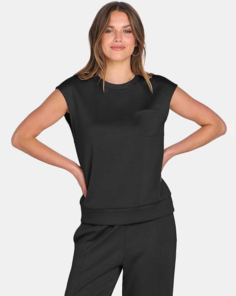 Damen-Tanktop und Hose mit weitem Bein und Kordelzug, zweiteiliges Set