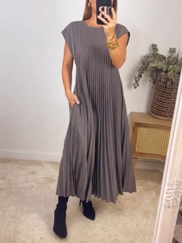 Fließendes Maxikleid für Damen mit Flügelärmeln und Plisseefalten (2 kaufen, Versand gratis)