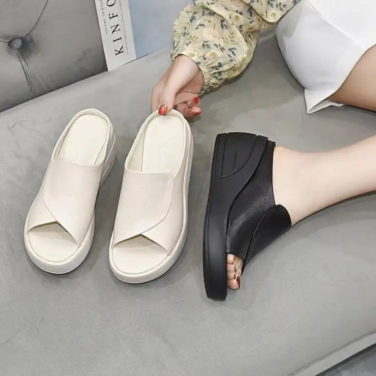 LetcloTM Damen Plateau-Pantoletten aus weichem italienischem Leder
