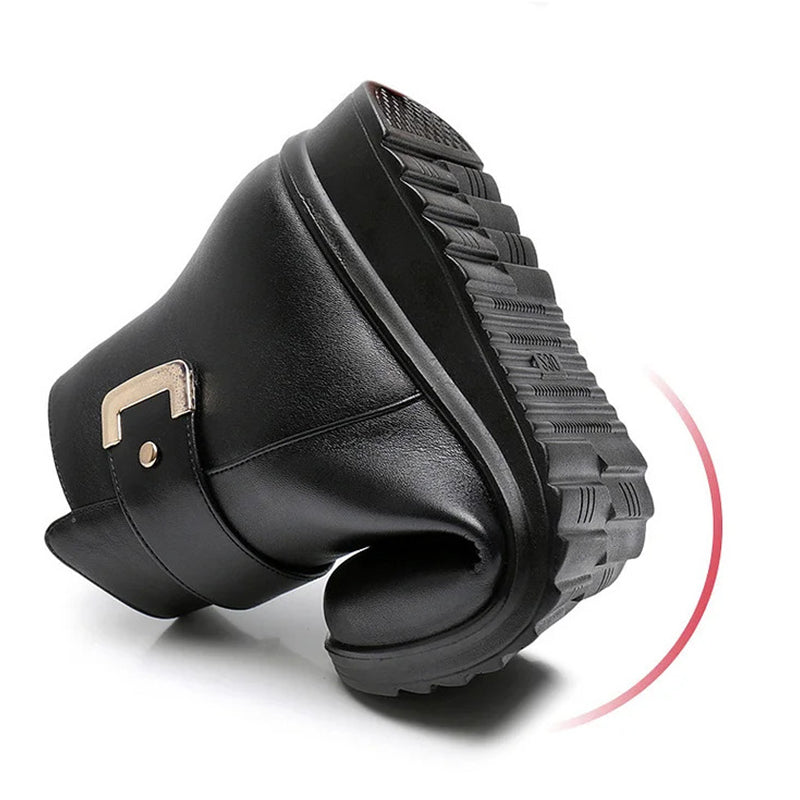 Damen wasserdichte Lederstiefel mit Metallschnalle