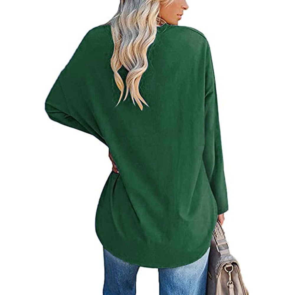 Locker geschnittenes Damen-Langarm-Modetop mit V-Ausschnitt (3 kaufen, kostenloser Versand)