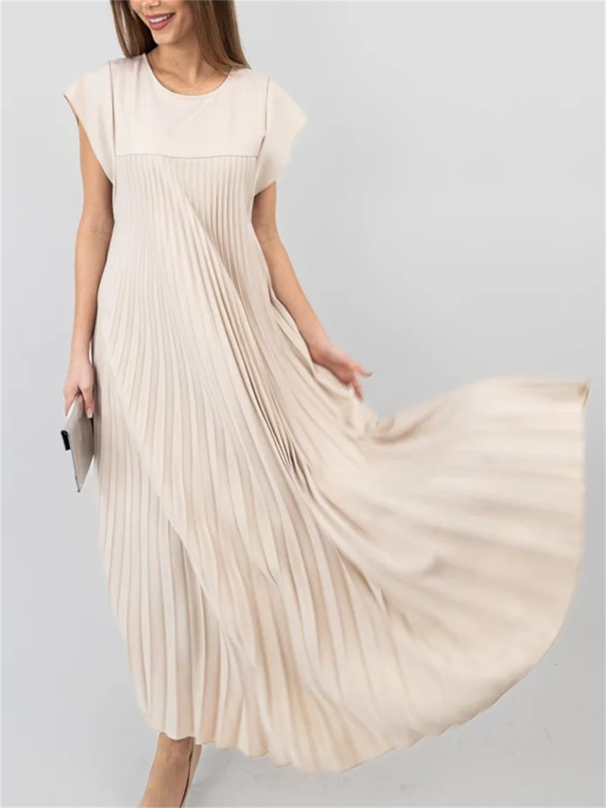Fließendes Maxikleid für Damen mit Flügelärmeln und Plisseefalten (2 kaufen, Versand gratis)