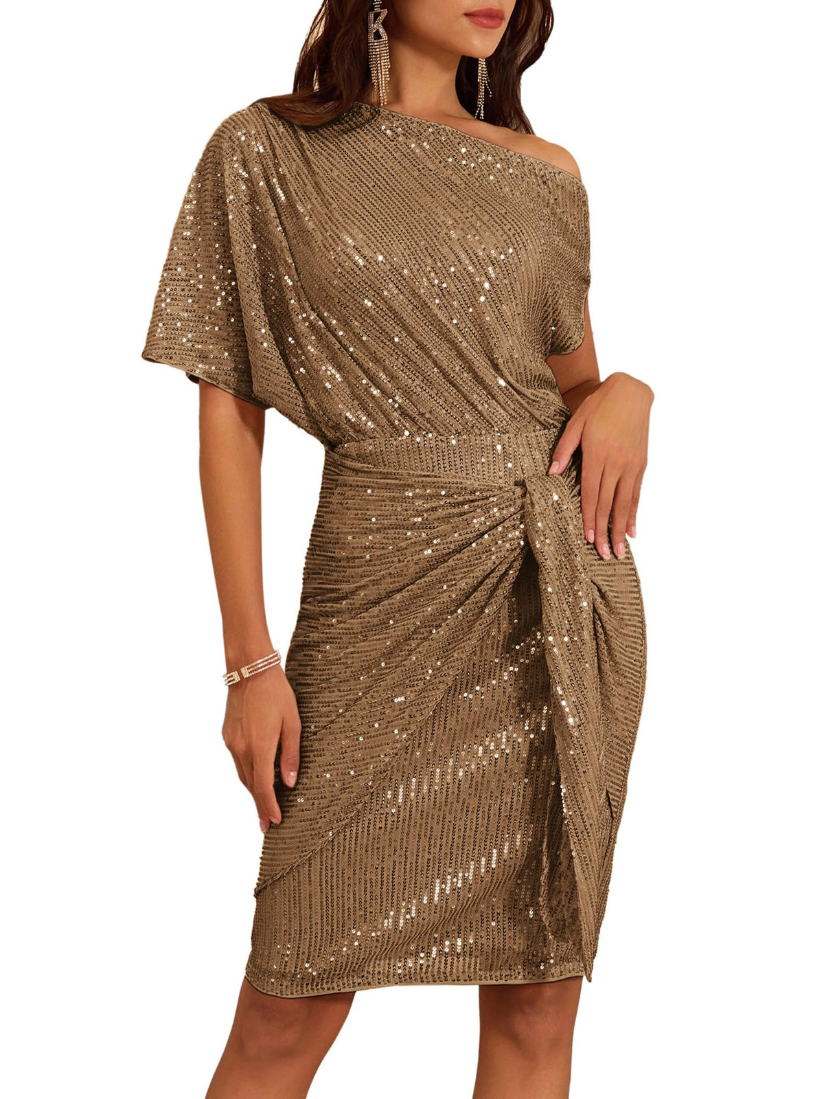 Damen-Bodycon-Kleid mit Pailletten und schulterfreiem Ausschnitt (2 kaufen, Versand gratis)