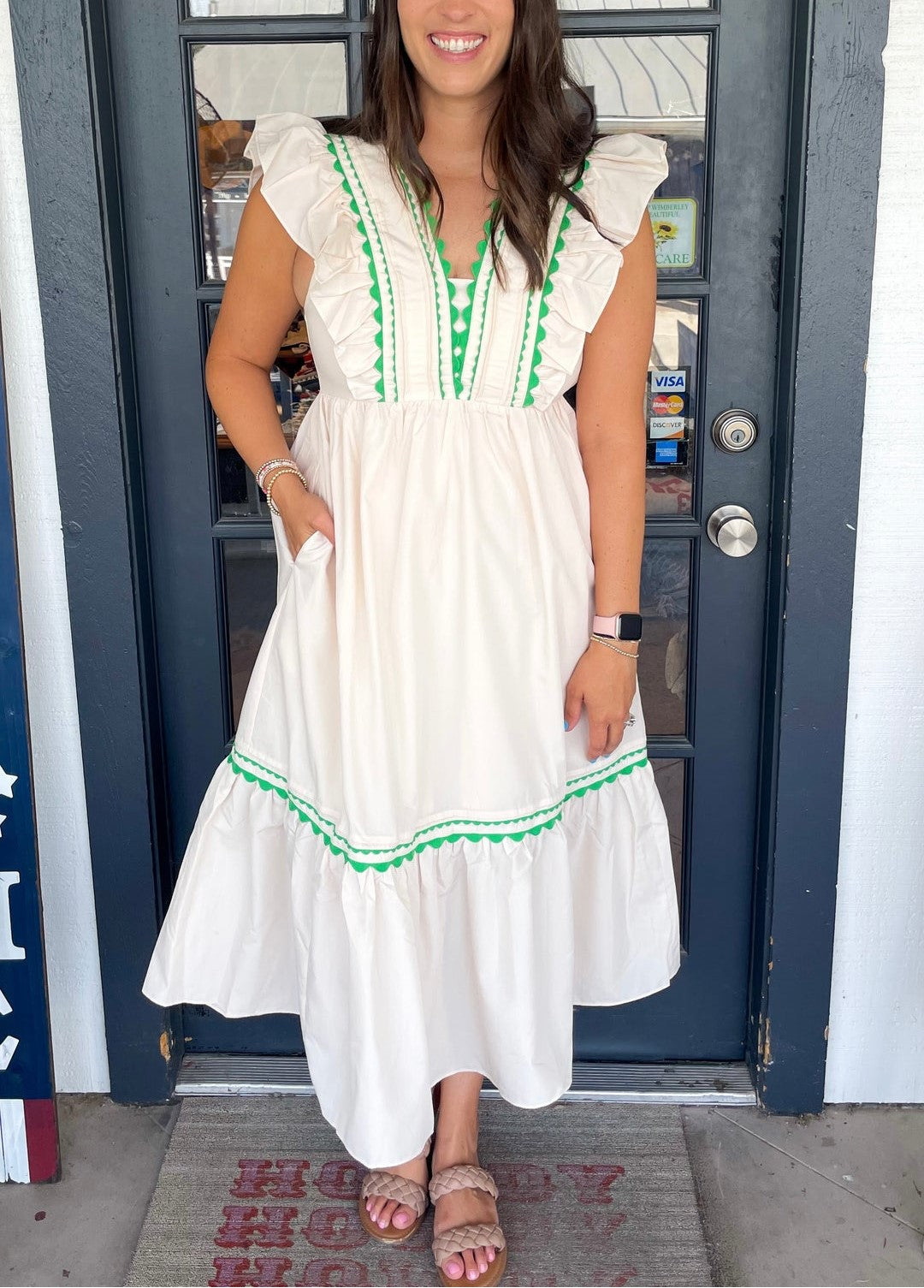 Damen-Maxikleid mit V-Ausschnitt und Rüschenärmeln (2 kaufen, Versand gratis)