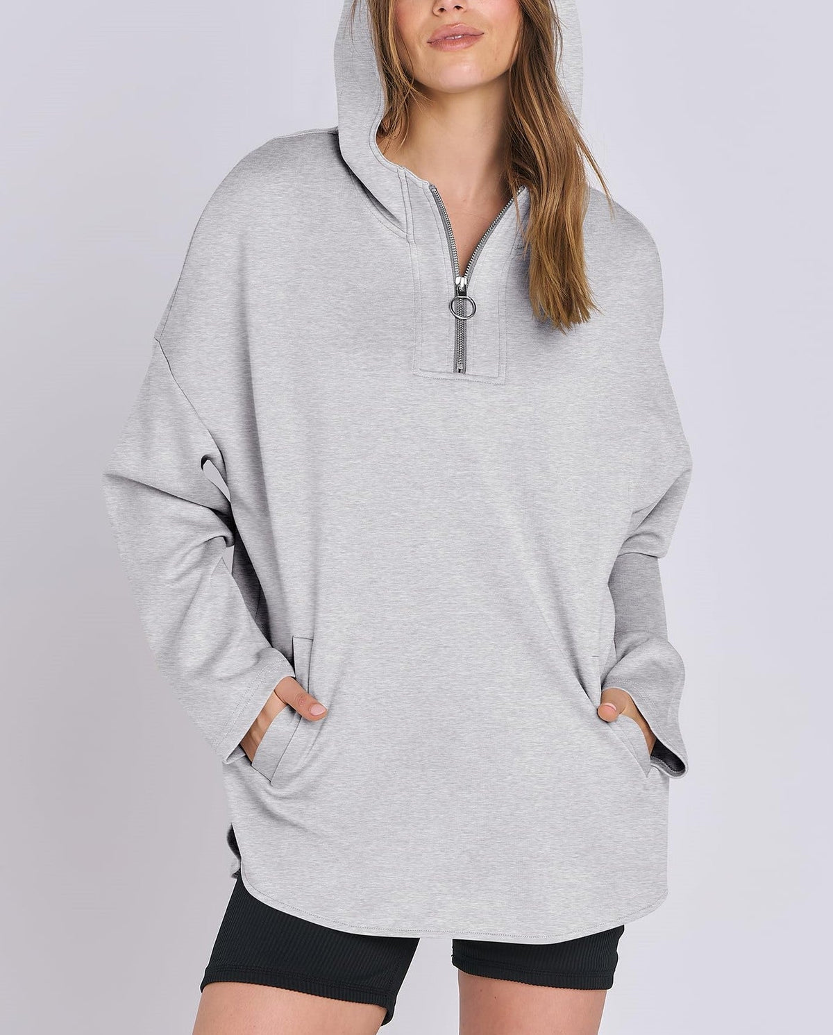 Sweat à capuche tunique surdimensionné à col zippé pour femme (achetez-en 2, livraison gratuite)