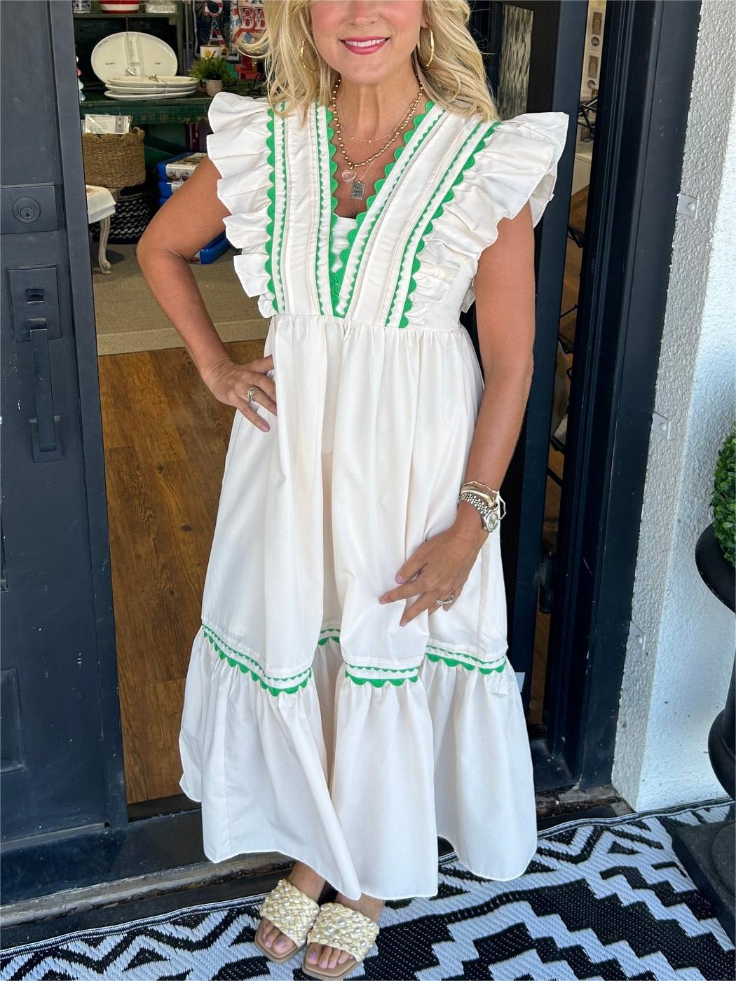 Damen-Maxikleid mit V-Ausschnitt und Rüschenärmeln (2 kaufen, Versand gratis)