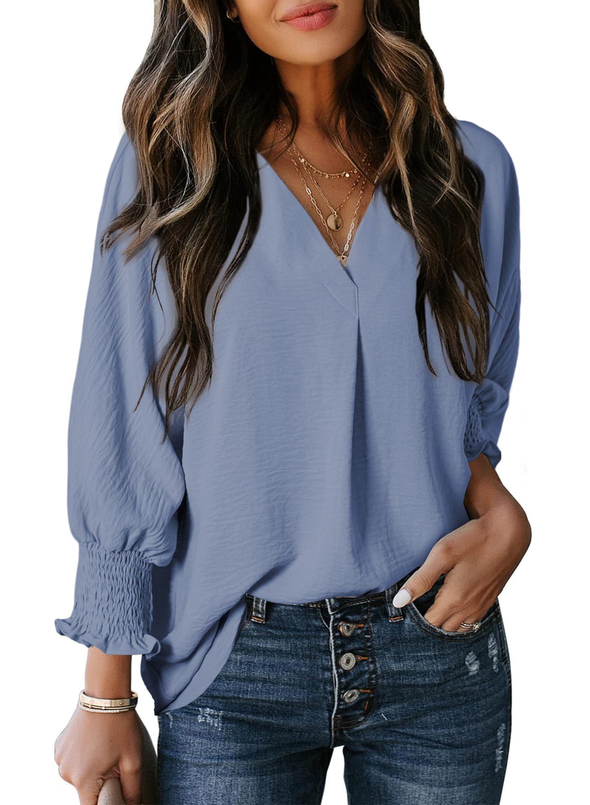 Women's Casual 3/4 Sleeve V Neck Basic Tops (Buy 3 Free Shipping)