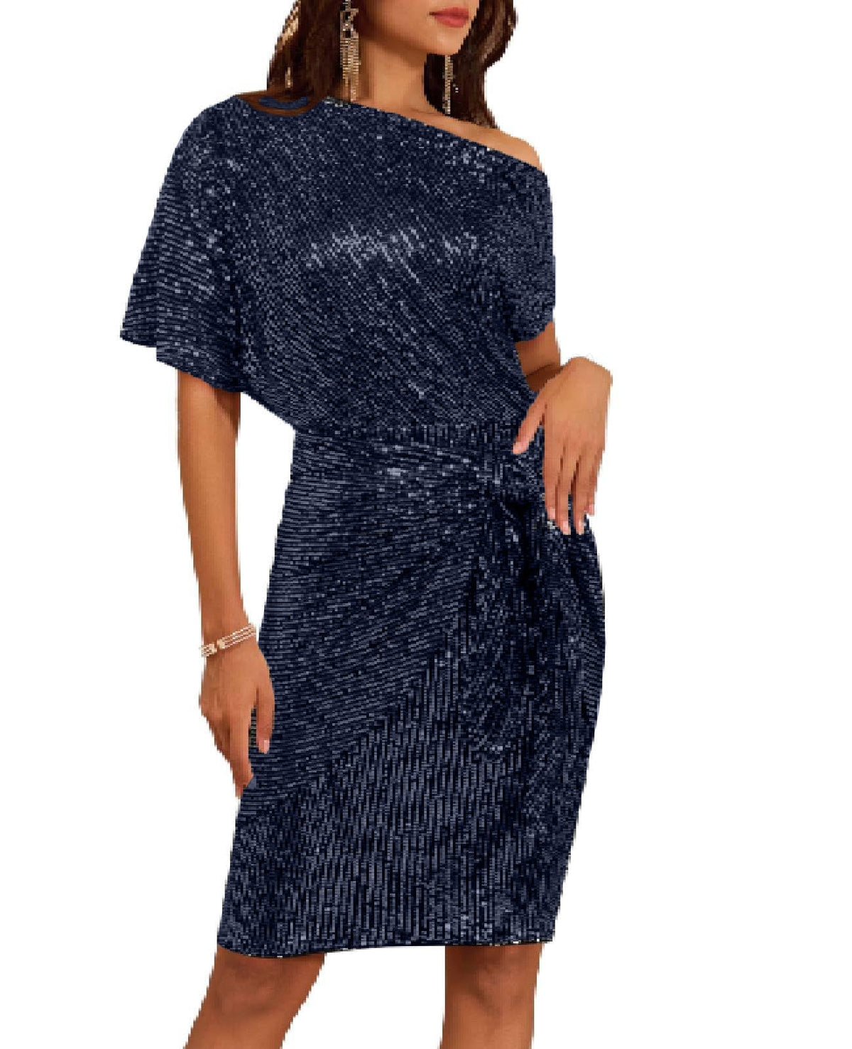 Damen-Bodycon-Kleid mit Pailletten und schulterfreiem Ausschnitt (2 kaufen, Versand gratis)