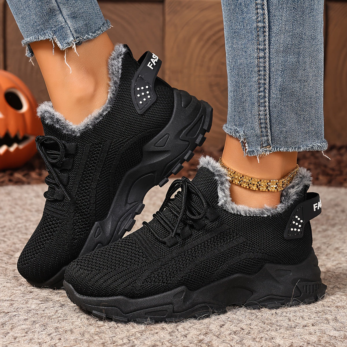 Women's Fleece-Lined Winter Sneakers – Warm Slip-On Walking Shoes