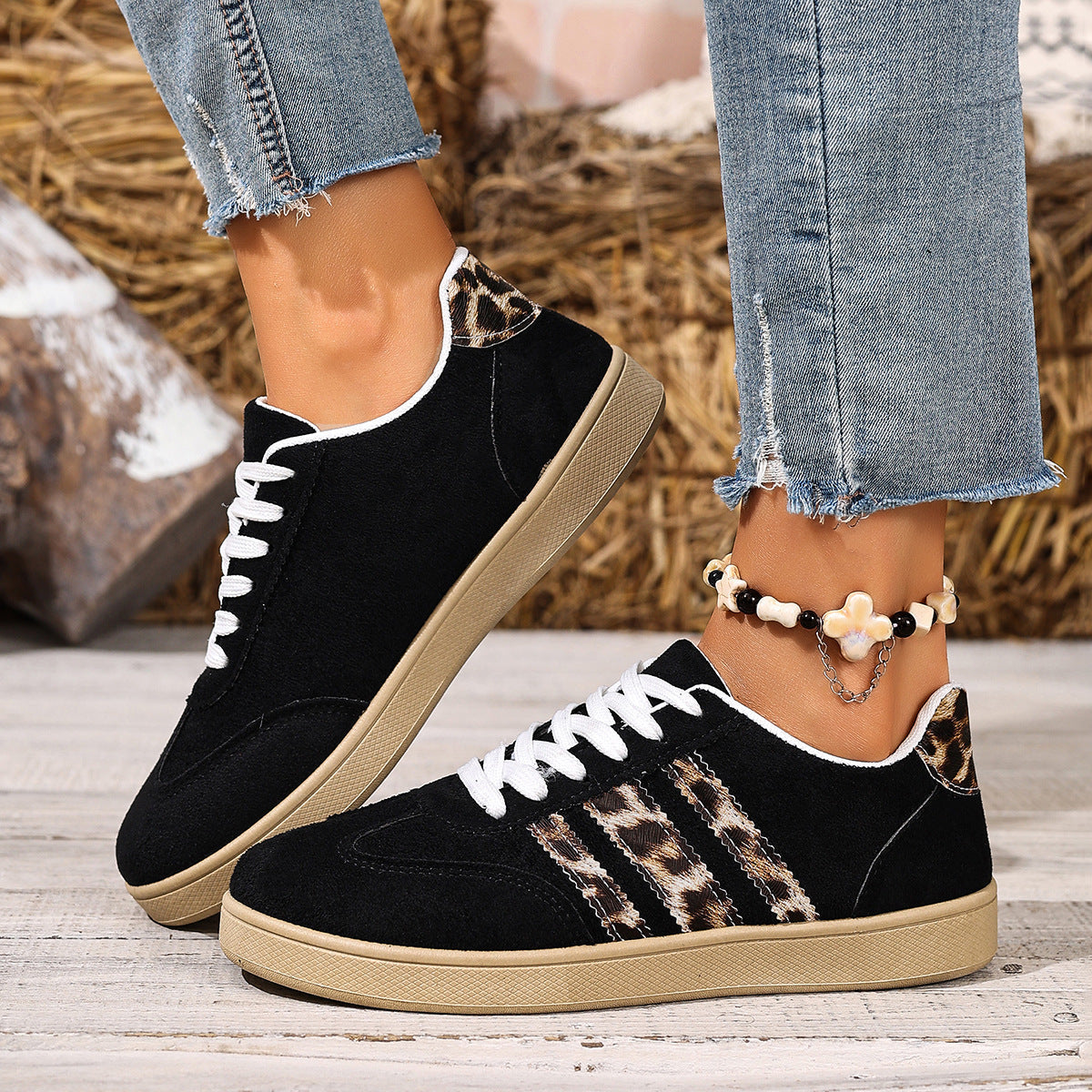 Retro-Mode Plateau-Freizeitsneaker mit Leopardenmuster