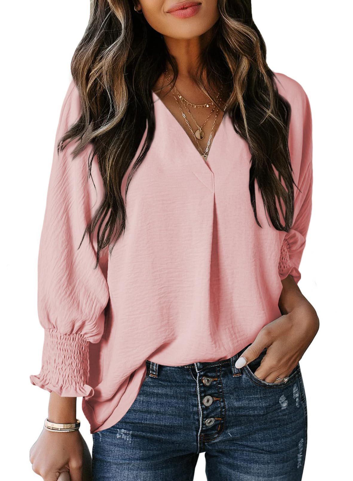 Women's Casual 3/4 Sleeve V Neck Basic Tops (Buy 3 Free Shipping)