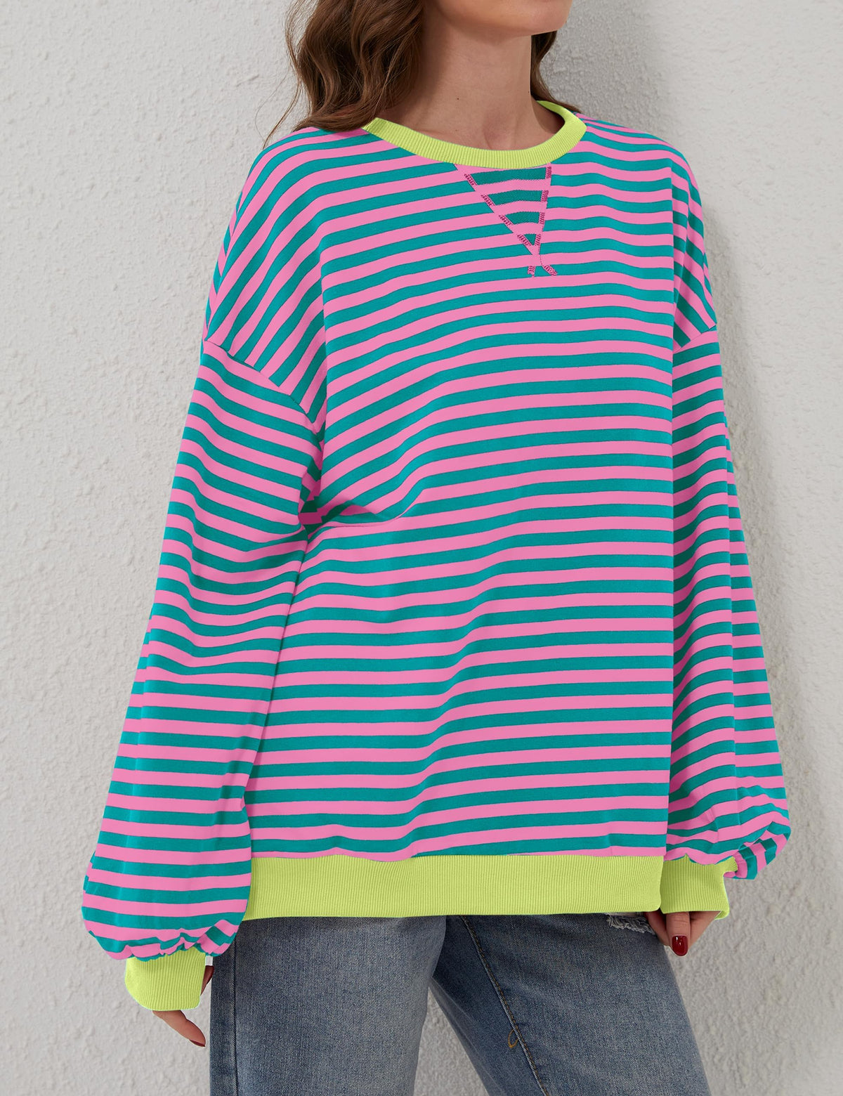 Pull à manches longues rayé oversize pour femme (achetez-en 2, livraison gratuite)