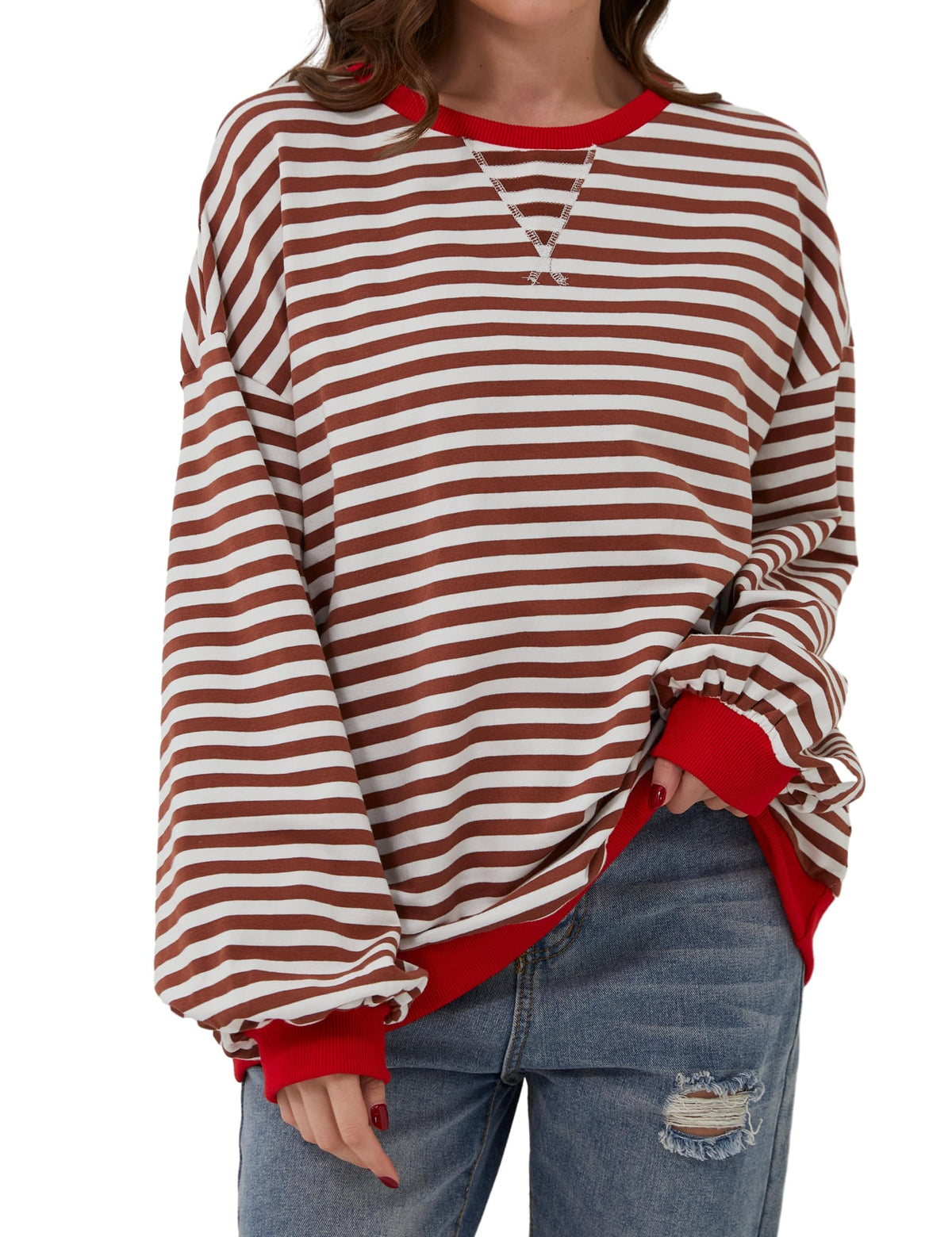 Pull à manches longues rayé oversize pour femme (achetez-en 2, livraison gratuite)
