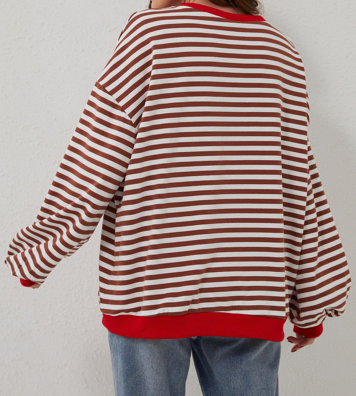 Pull à manches longues rayé oversize pour femme (achetez-en 2, livraison gratuite)