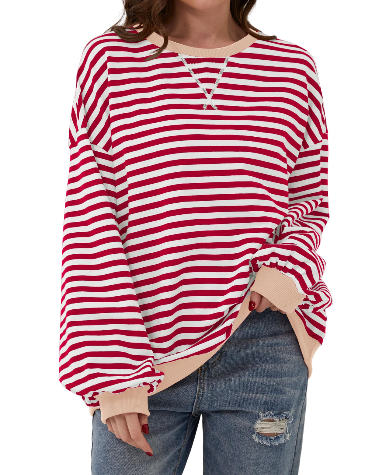 Pull à manches longues rayé oversize pour femme (achetez-en 2, livraison gratuite)