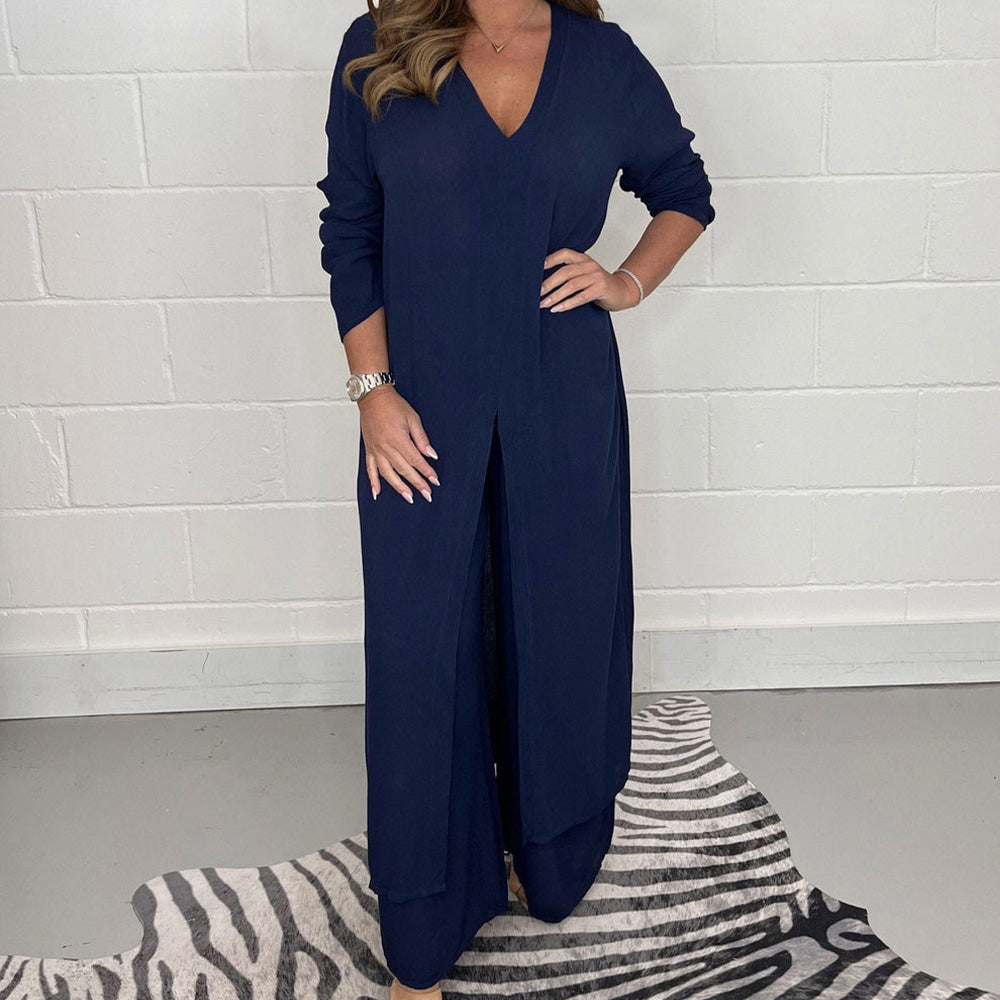 Zweiteiliger lässiger Longtop und lässige Hose