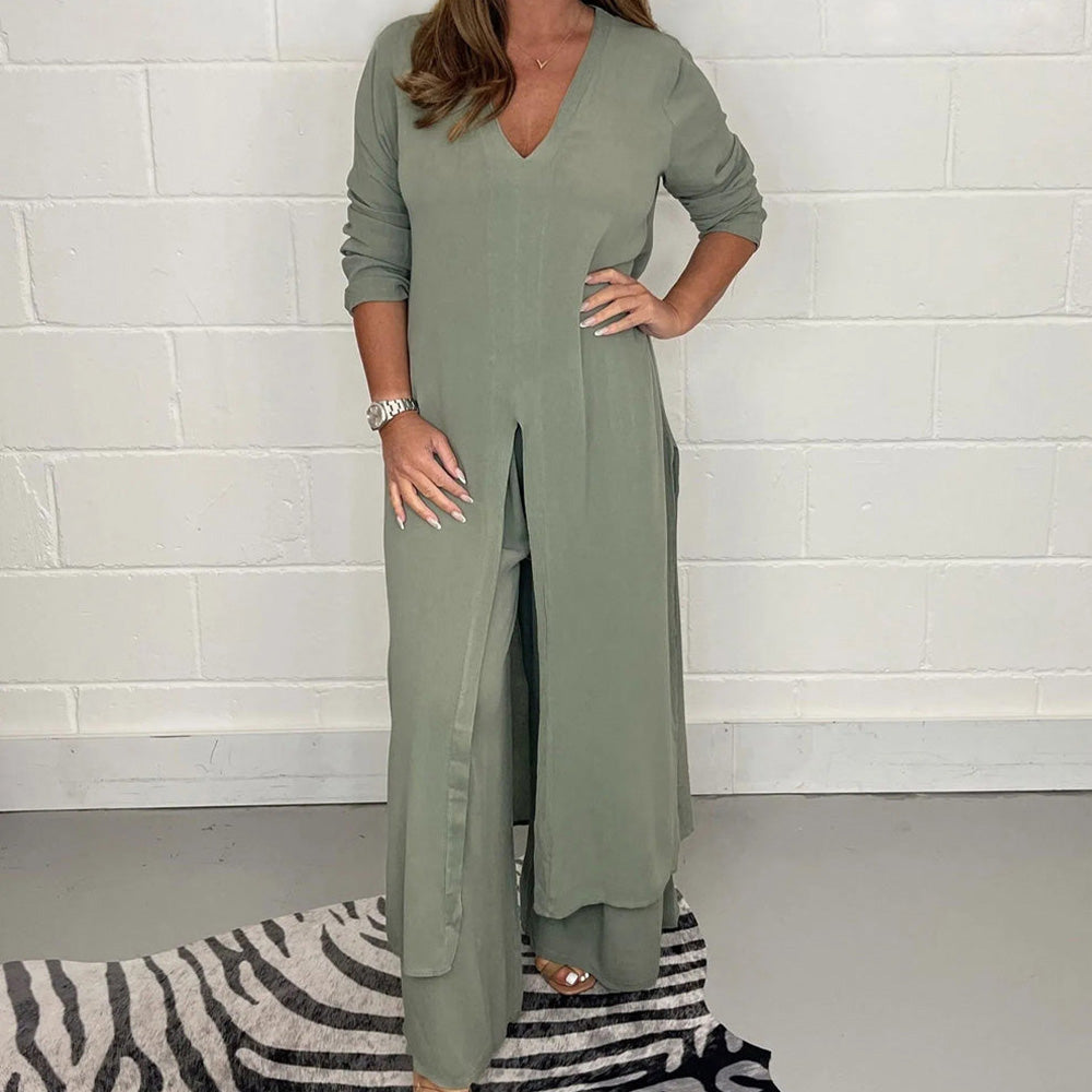 Zweiteiliger lässiger Longtop und lässige Hose