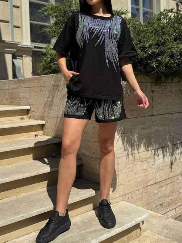 Ensemble deux pièces col rond et manches courtes pour femme