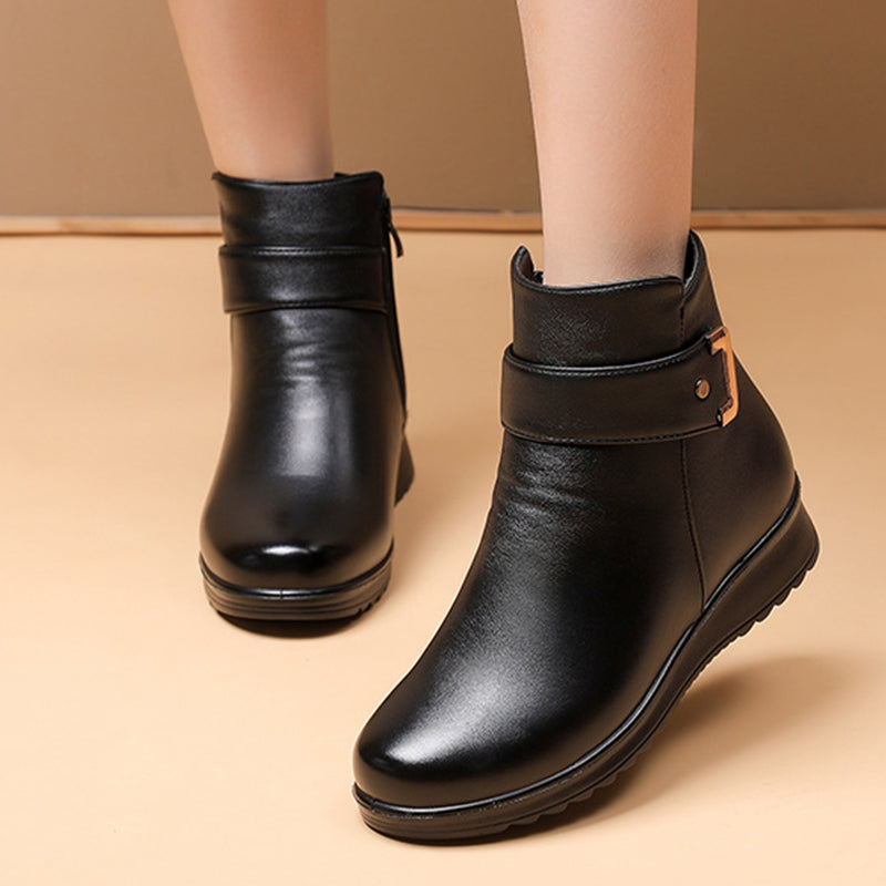 Damen wasserdichte Lederstiefel mit Metallschnalle
