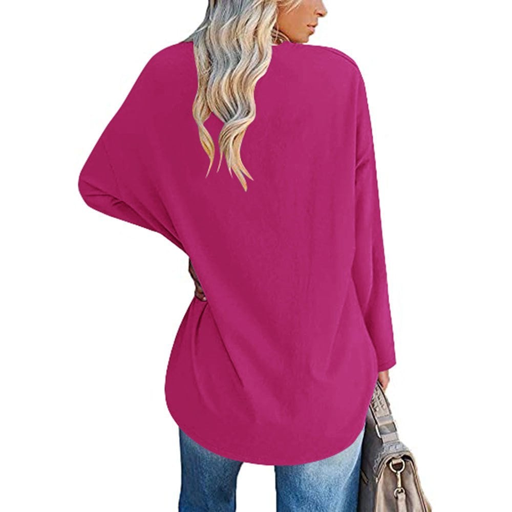 Locker geschnittenes Damen-Langarm-Modetop mit V-Ausschnitt (3 kaufen, kostenloser Versand)