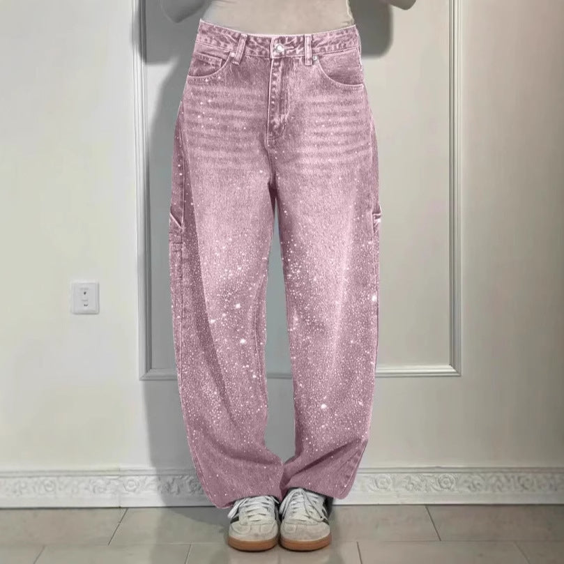 Legere Damen Harem Jeans mit Strasssteinen