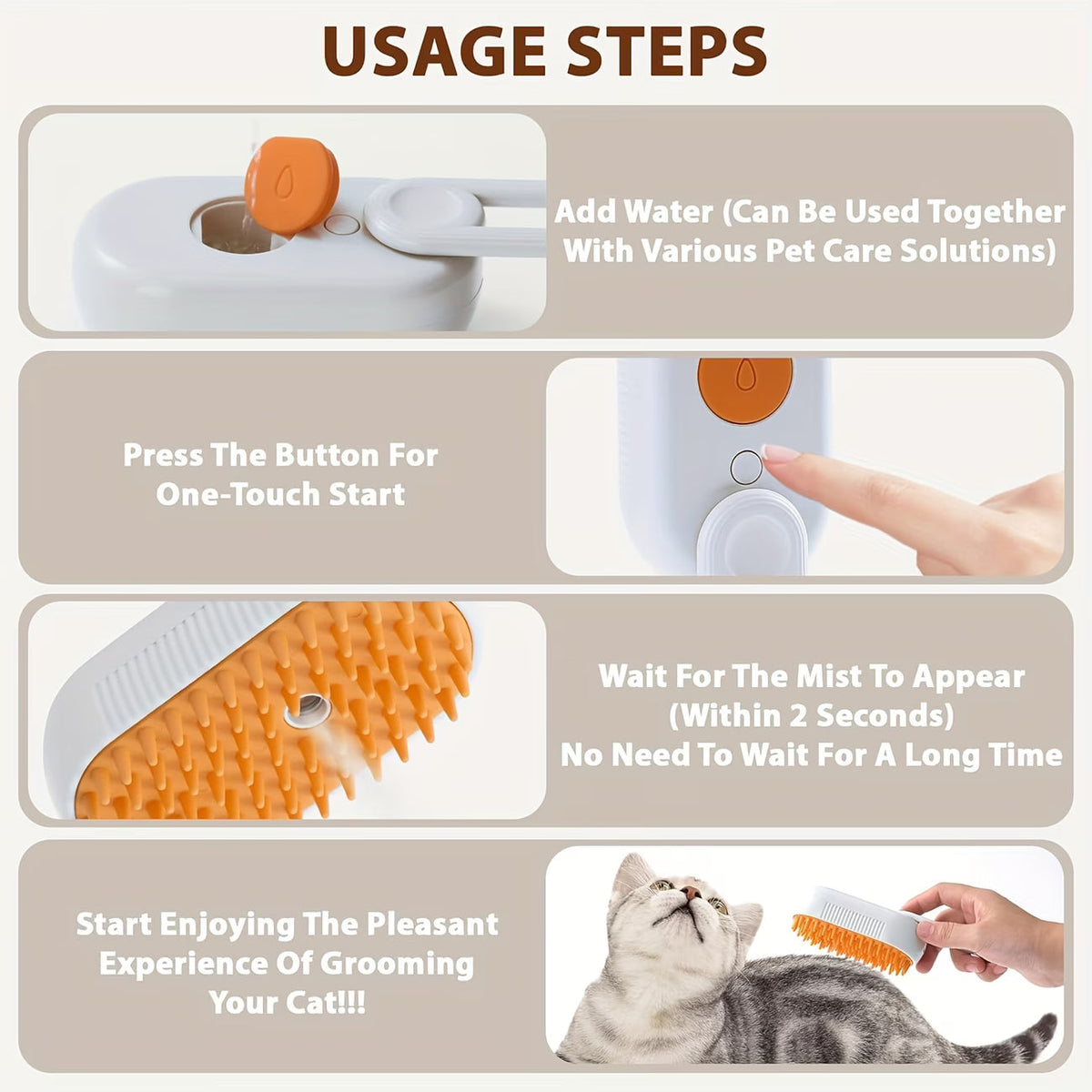 Brosse de toilettage à brume 4-en-1 pour chats et chiens – Rechargeable
