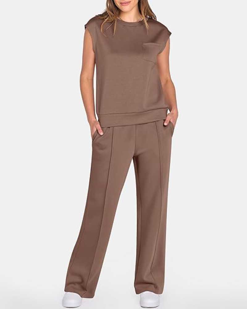 Damen-Tanktop und Hose mit weitem Bein und Kordelzug, zweiteiliges Set