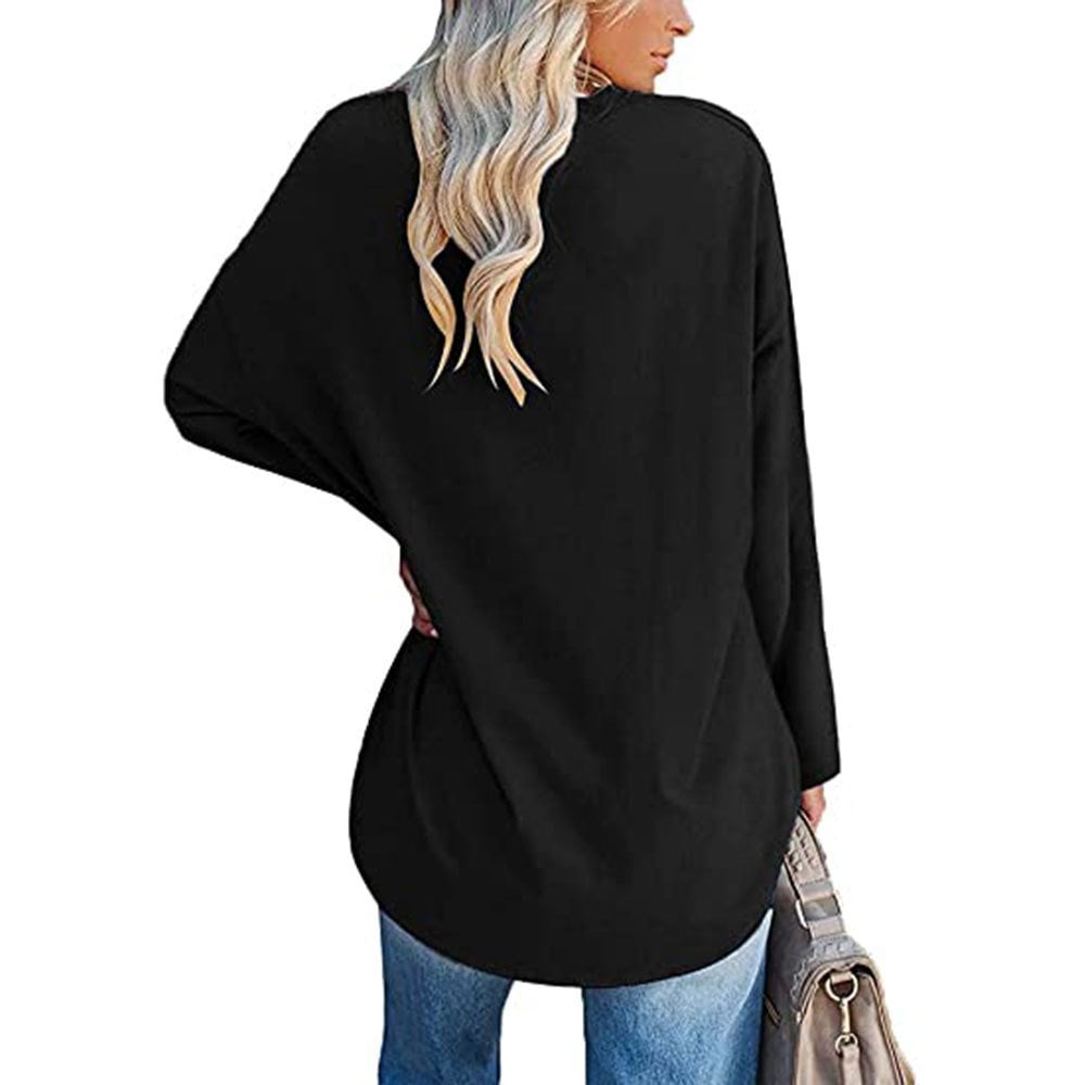 Locker geschnittenes Damen-Langarm-Modetop mit V-Ausschnitt (3 kaufen, kostenloser Versand)