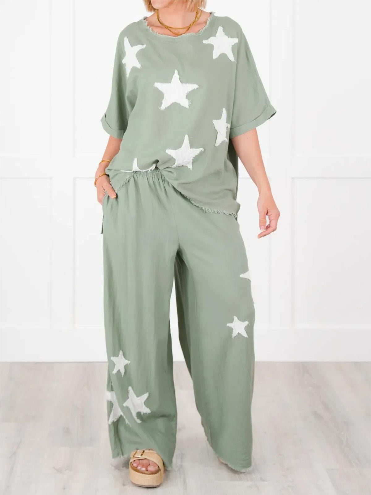 Zweiteiler-Set für Damen mit Stern-Patch im Freizeit-Stil (2 kaufen, kostenloser Versand)