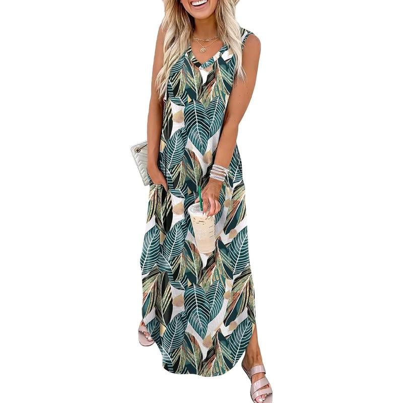 Sommerkleider Maxikleid Urlaub Strandkleider mit Taschen