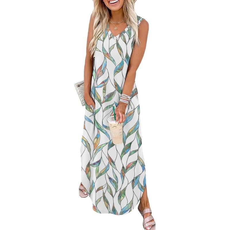 Sommerkleider Maxikleid Urlaub Strandkleider mit Taschen