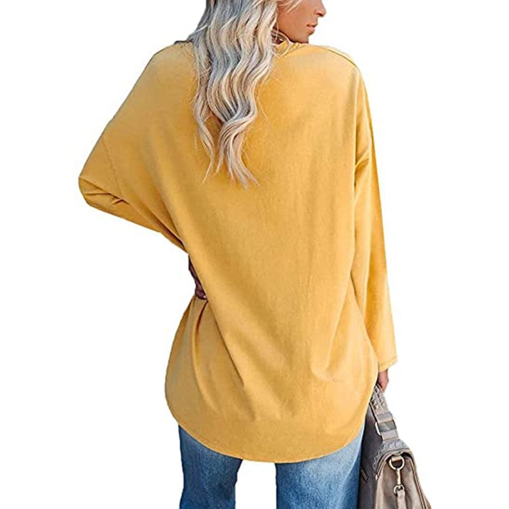 Locker geschnittenes Damen-Langarm-Modetop mit V-Ausschnitt (3 kaufen, kostenloser Versand)