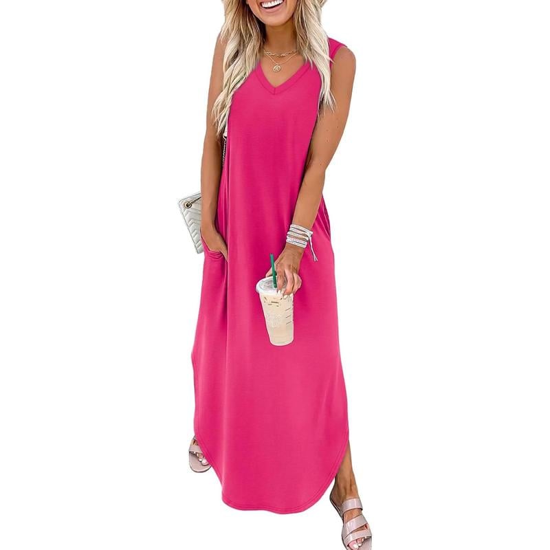 Sommerkleider Maxikleid Urlaub Strandkleider mit Taschen