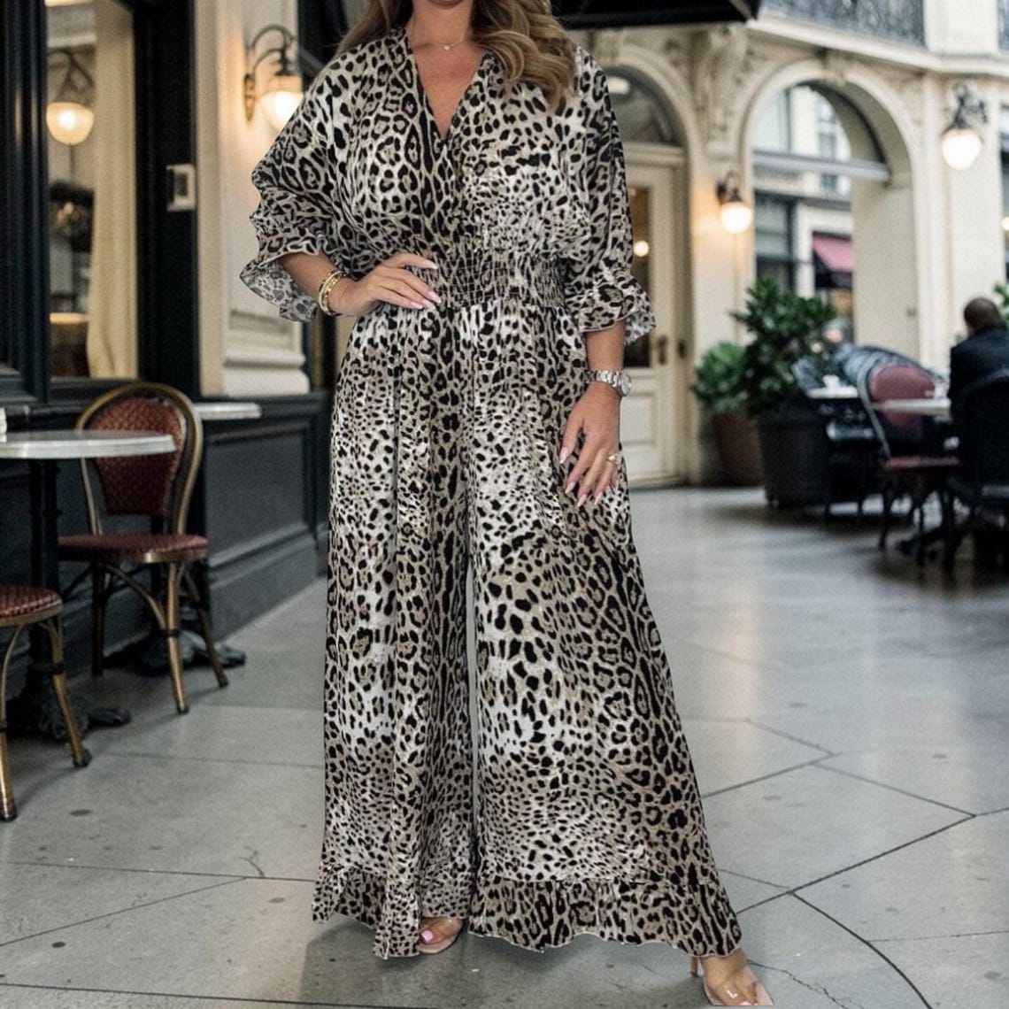 Leopard gemusterter lässiger lockerer Overall