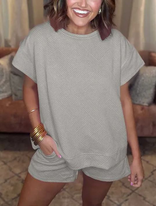 Neues Damen-Set aus strukturierten Shorts mit Kordelzug (2 kaufen, kostenloser Versand)