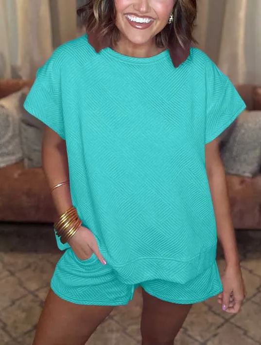 Neues Damen-Set aus strukturierten Shorts mit Kordelzug (2 kaufen, kostenloser Versand)