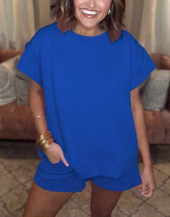 Neues Damen-Set aus strukturierten Shorts mit Kordelzug (2 kaufen, kostenloser Versand)