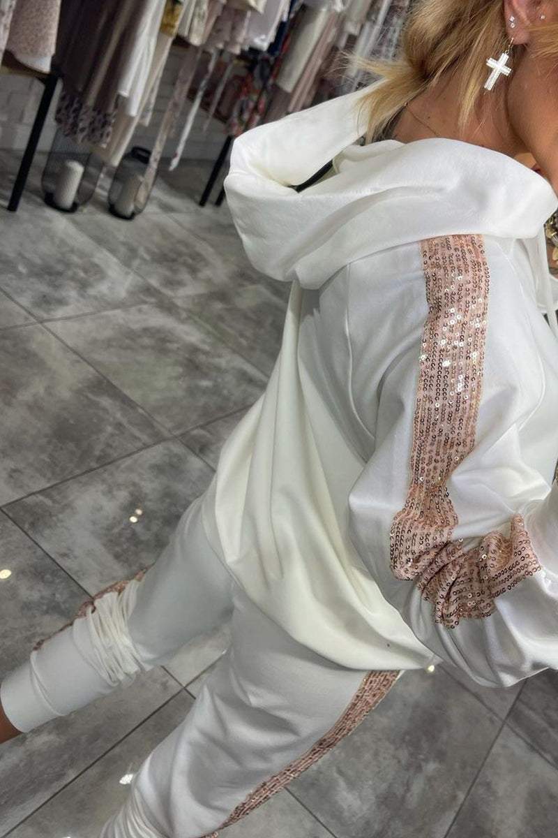 Ensemble de survêtement décontracté à capuche pailleté pour femme – Élégant et confortable