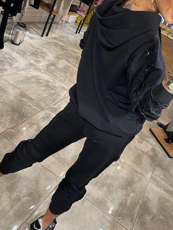 Ensemble de survêtement décontracté à capuche pailleté pour femme – Élégant et confortable