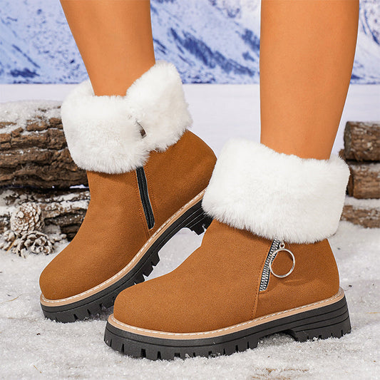 Bottes de neige cheville pour femme en fausse fourrure avec fermeture éclair