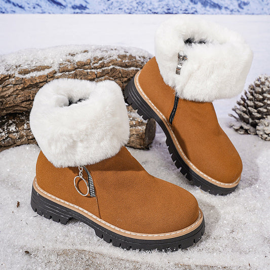 Bottes de neige cheville pour femme en fausse fourrure avec fermeture éclair