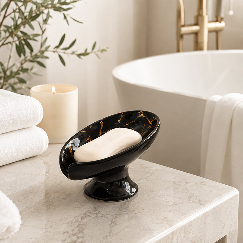 Porte-savon en céramique auto-drainant en forme de feuille Verdelle™