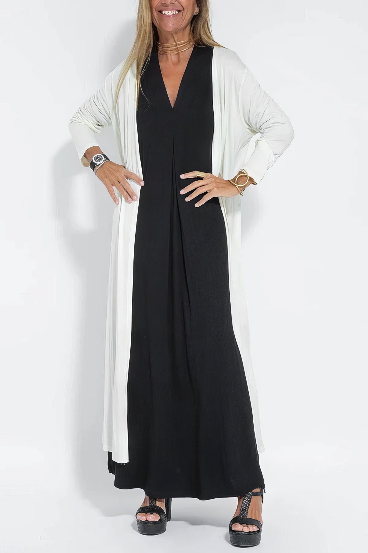 Elegantes langes Kleid + passender Cardigan