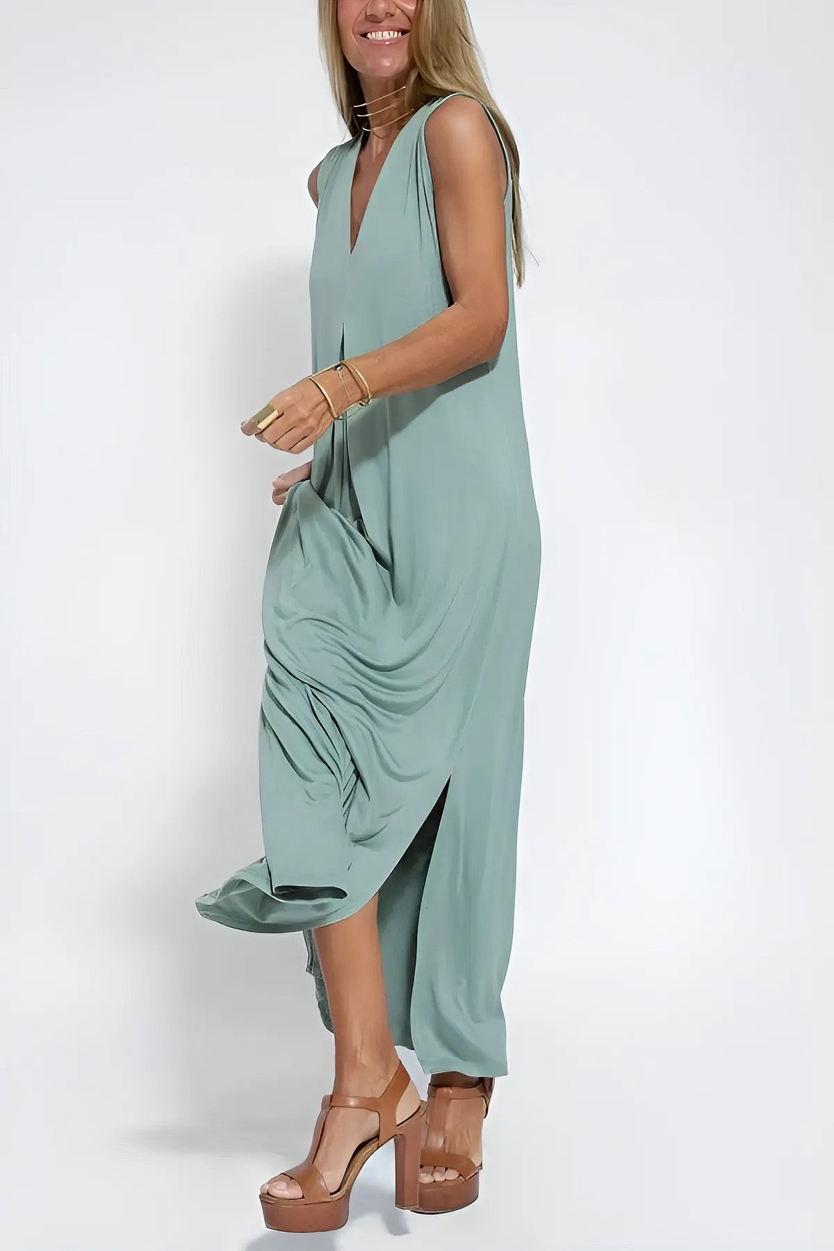 Elegantes langes Kleid + passender Cardigan